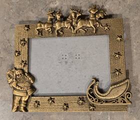 638374 Home Decor 3.5x5 Christmas Photo Frame Gold Color Reindeer Santa Claus Sleigh Stars