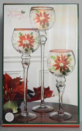 Home Essentials 786460050006 Hurricane Candle Holders Set Of 3 10 Inch 15 20 Poinsettia Christmas And Holiday