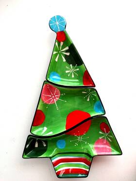 19109 Home Interiors 58054 3 Pc Christmas Tree Serving Tray #19109