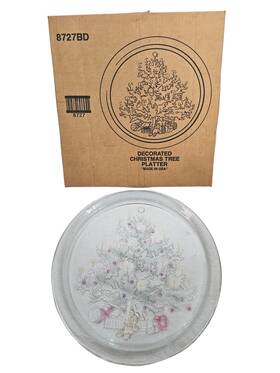 8953bd Home Interiors And Gifts Round Glass Christmas Tree Serving Platter Tray 13 Inch