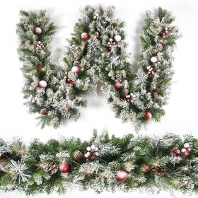 Hn-14 Homekaren Christmas Garland Flocked 9ft With 50 Lights Decor Pine Cone