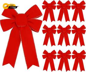 Hongsome 705353520716 10 Pack Red Bows Christmas Tree Decorations 9 Inch X13 Large Velvet Ornament Bow With