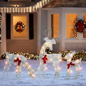 Hourleey 711181126075 Outdoor Christmas Light-up Deer Family 3-piece Set Warm White 49 Inch X 33