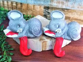54-565 House Of Lloyd Vintage Ceramic Sleeping Mouse Christmas Stocking Holders Set 2