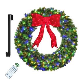 Hyc715-48 Hoyechi 48in Pre-lit Christmas Wreath With Bow 270 Colorful Led Lights 700 Pvc Tip