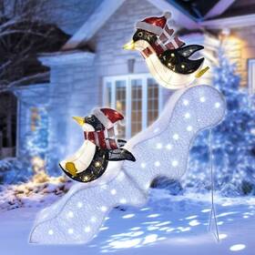 Hyc8019 Hoyechi Outdoor Christmas Decorations Lighted Penguins - Outside Decor