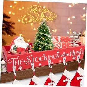 Hpc Decor 667619598382 Christmas Stocking Holders Wooden Box With 5 Hook Snowflake-red