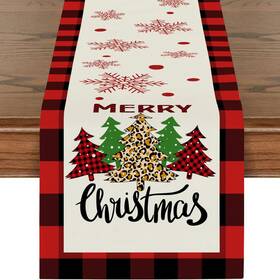 Qh20250713 Hrnsnails Christmas Table Runner Merry Kitchen Dining Decorations Sno
