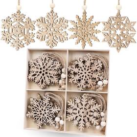 Gj16 Huadodo 16pieces Wooden Snowflake Ornaments 3inch Rustic Snowflakes Christmas Orname