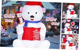 Hz-sdx-06 Huazhi 8ft Christmas Blow Up White Bear Holding Book Yard Decorations Inflatables