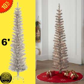 360t22005 Huizhou Lily Everest Arts & Crafts Co. Ltd. Pre-lit Tinsel Christmas Tree 100 Clear Lights Slim Metal Stand Rose Gold 6 Ft