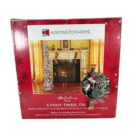 49130 Huntington Home 5ft Unlit Quick Assembly Red Tinsel Pencil Christmas Tree With Stand