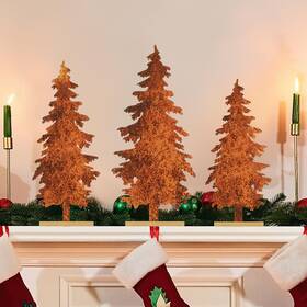 Huwena-tree-1141 Huwena 3 Pcs Fall Metal Pine Tree Tabletop Decor Vintage Christmas Trees Tabl
