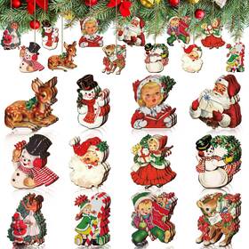 Huwena Shy-huwena-366 36 Pcs Vintage Christmas Ornaments Wooden Deer Color