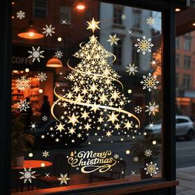 Jsfjb-54 Huyfgdysa Large Christmas Window Clings For Glass Windows Golden Tree
