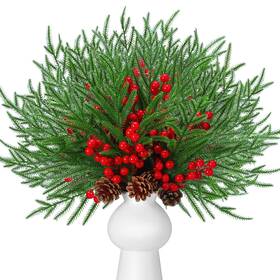 Mf-hydren-3948 Hydren 20 Pcs Christmas Artificial Norfolk Pine With Cone And Berry 17 Inche
