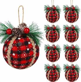 Iceyyyy 048518540540 9pcs Christmas Plaid Ball Ornaments - 2 Inch Black And Red Buffalo