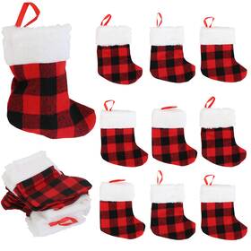 Iconikal 647929328176 Mini Christmas Stockings 6-inch Red Buffalo Plaid 24-pack