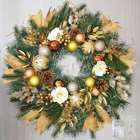 Sdhh-03 Icx Christmas Wreaths For Front Door With Lights 24 Inch Gold Large Wreath