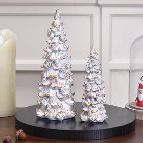Hedian-25-07 Idatoo Resin Christmas Tree Figurines 2pcs White And Gold Tabletop Trees With