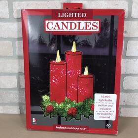 91322 Impact Innovations 16 Inch Lighted Candles Christmas Window Decor Indoor Outdoor