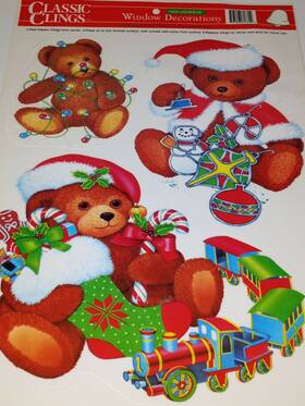 Impact Plastics Advertising 727223126798 Vintage Classic Clings Window Cling Christmas Decorations Teddy Bears Train Toys
