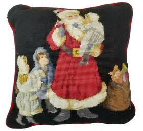 82147 Imperial Elegance Vintage Father Christmas Needlepoint Throw Pillow Wool Santa Claus With Children