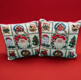 82207 Imperial Elegance 2 Vintage Needlepoint Pillows 16x16 Christmas 1991 Santa Noel