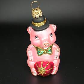 Ppt-002-0084 Impulse Vtg Polish Blown Glass Pig Tree Decoration Piggy Wearing Hat Christmas Ornament