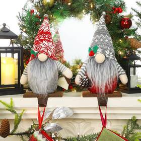 2gwjlr Inc Christmas Stocking Holder Set Of 2 Soft Stuffed Gnome Metal