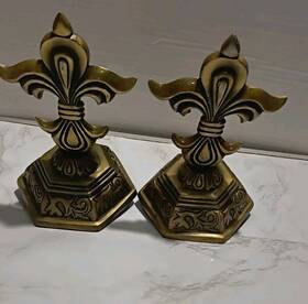 Lzfdl-g2a  Inc. Metallic Gold Cast Iron Fleur De Lis Christmas Stocking Holders Set Of 2 Stro