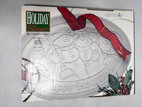 5464 Indiana Glass Snowman Platter Christmas Serving Tray 16.5 Inch - Happy Holidays