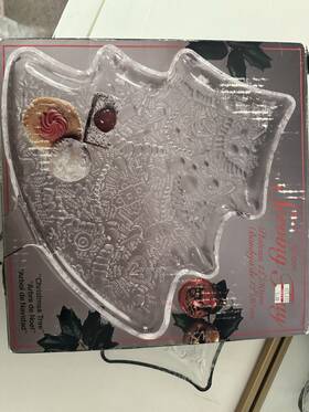 626-115 Indiana Glass Clear Christmas Tree Serving Platter Tray 12in