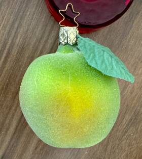 10133s014 Inge Glas Green Apple Fruit Food German Glass Christmas Ornament Decoration