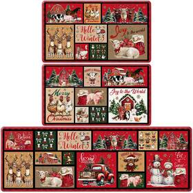 A081065-hm-inis Inisajace Merry Christmas Kitchen Rugs Set Of 3 Animals Xmas Mats De