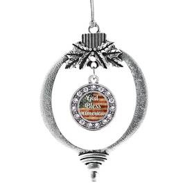 O-44305 Inspired Silver God Bless America Christmas Ornament - Circle Charm Tree