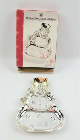 99118805 International Silver Vintage Co Christmas Snowman Candy Dish Silverplated