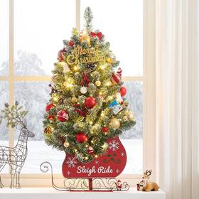 3ft-01 Iphlitlvz 3 Ft Pre-lit Christmas Tree Frosted Artificial With 78 Led Li