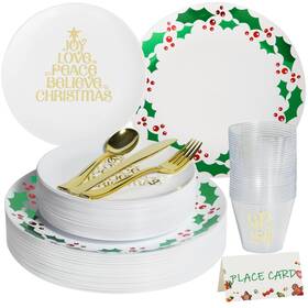 25-christmas-2505 Isfangco Ifc-7 175pcs Christmas Dinnerware Set For 25 Guests 10.25 Inch Green Plastic Dinner