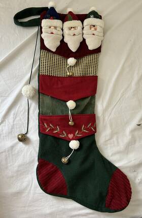M5753 Itr Christmas Santa Stocking W Pockets Pom Poms Bells 3 D Holiday Xl 35 Inch