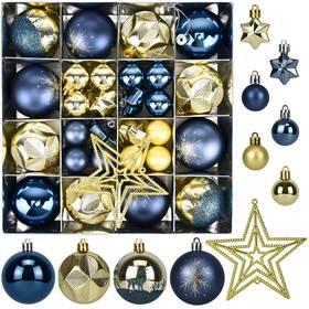 Iuu 640486068554 40 Blue And Gold Ball Star Ornaments For Christmas Tree Decorations Lot Bulk Set