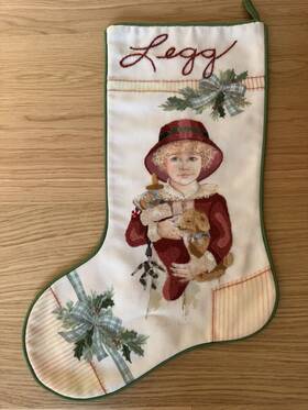 84005 Jan Hagara Collectibles Victorian Style Embroidered Handmade Christmas Stocking Vintage