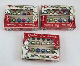 Japan 9654 Lot Of 67 - Vtg Mini Mercury Glass Xmas Feather Tree Ornament Orig Boxes
