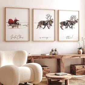 J3347 Jarthenaamcs 3pcs Christmas Canvas Wall Art Prints Large Santa Claus With Sle