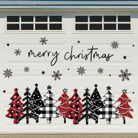 J3379 Jarthenaamcs 32pcs Merry Christmas Garage Decoration Magnet Stickers Plaid Forest Snowflak