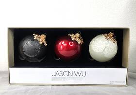 Jason Wu 490193000213 Set Of 3 Glass Christmas Ornaments Black Red And White Lace Pattern 2012