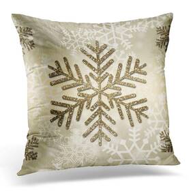 Jbralid 023326959791 Christmas Snowflake With Gold Glitter Pillow Cover Hidden Zipper Line