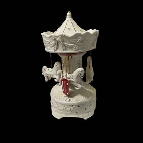 04-51-043a Jc Penney Home Christmas Carousel Wind Up Musical Ivory Bisque Porcelain 04/07