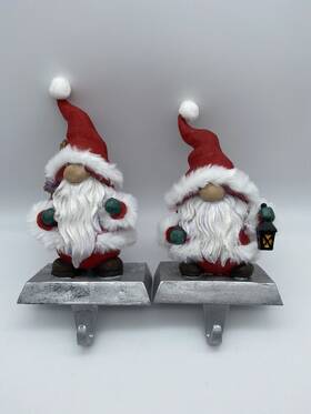 045-7325 Jc Penney Santa Gnome Christmas Stocking Holder Set Of 2 With Presents And Lantern