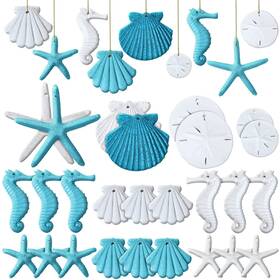Jetec-ornaments-30 Jetec 26 Pcs Beach Ocean Themed Christmas Ornaments Bulk Resin Starfish Seashell Deco